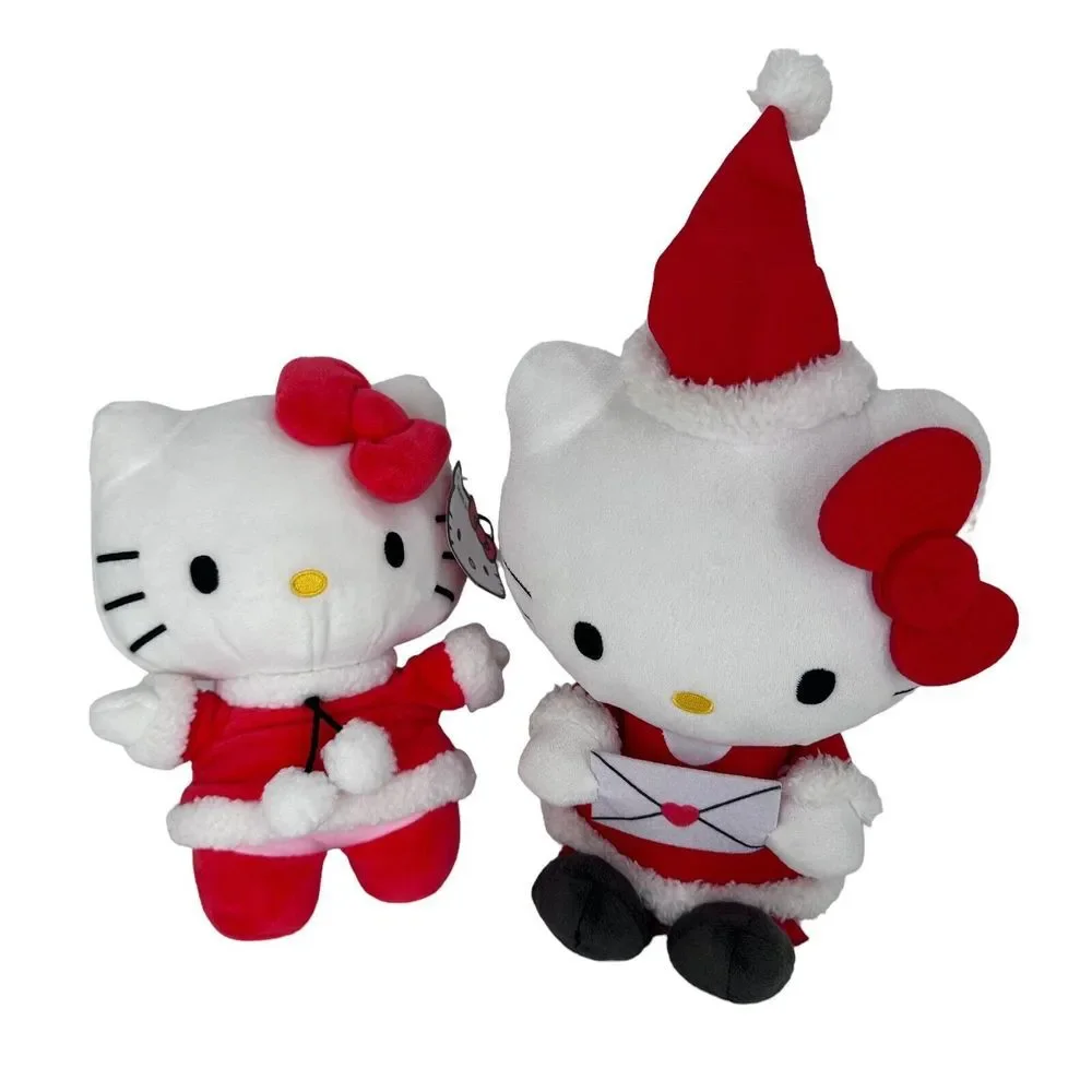 2 Sanrio HELLO KITTY Dressed For Christmas In‎ Red Plush Stuffed Animals